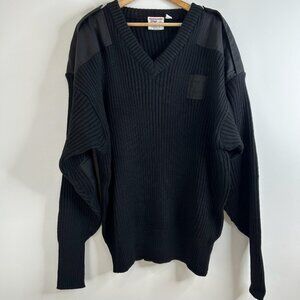 Image First Commando Sweater Mens 7XL Black Wool V Neck Military Patches Hunting